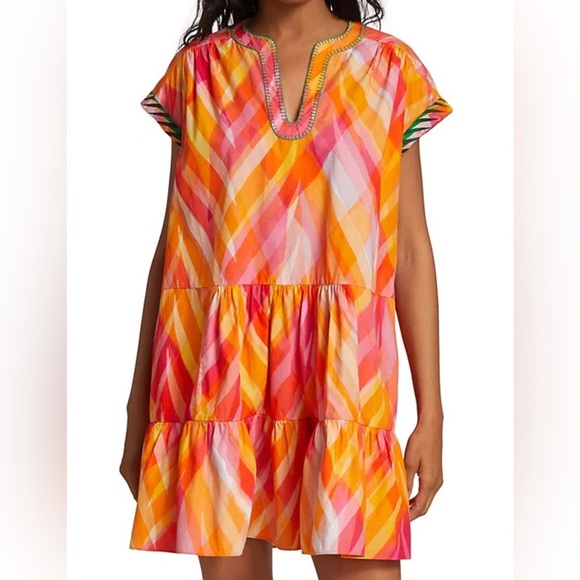 Saloni Ashley B. Dress in Sunset Wave 100% cotton oversized caftan coverup 6 S - Picture 4 of 8